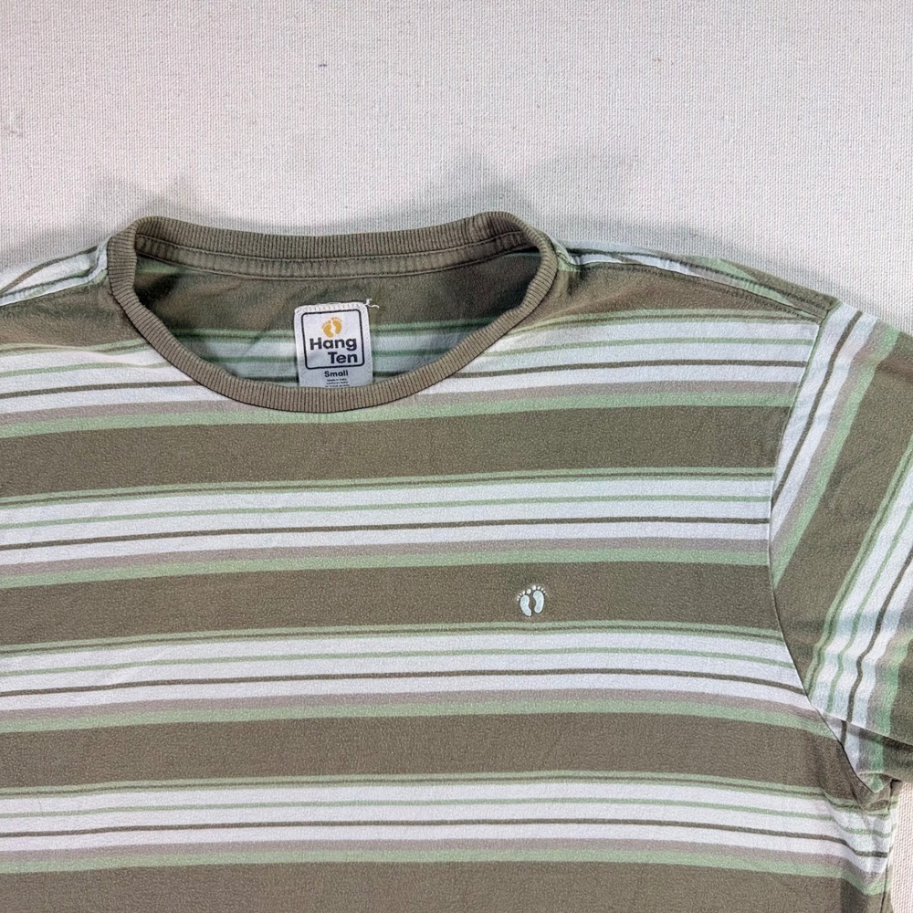 Hang Ten Mens Small T-Shirt Olive Green Sage White Cotton Retro Surfer ~ 2011 - Picture 2 of 9